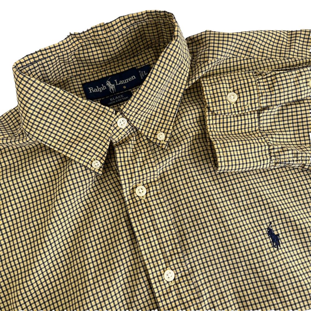Mens Ralph Lauren Blake Long Sleeve Button Down Shirt‎ Sz L Yellow Blue Check